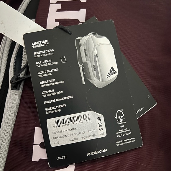 NWT Mississippi State- Adidas Burgundy Backpack with White Accents - Picture 2 of 3